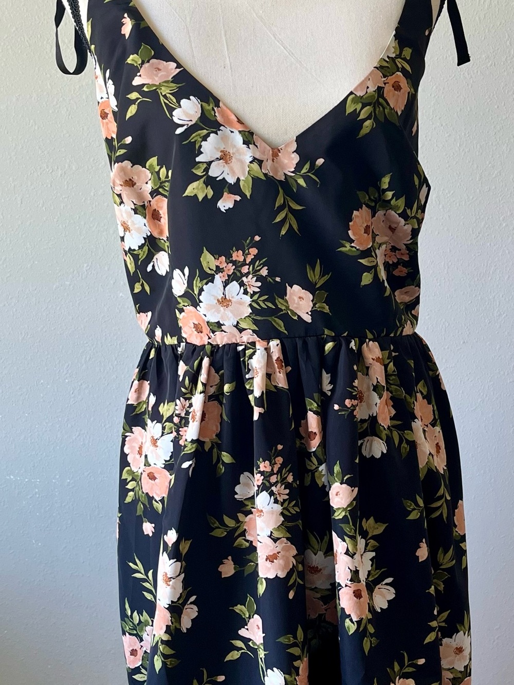 Old Navy Navy Midi Dress with Peach and Cream Floral Print